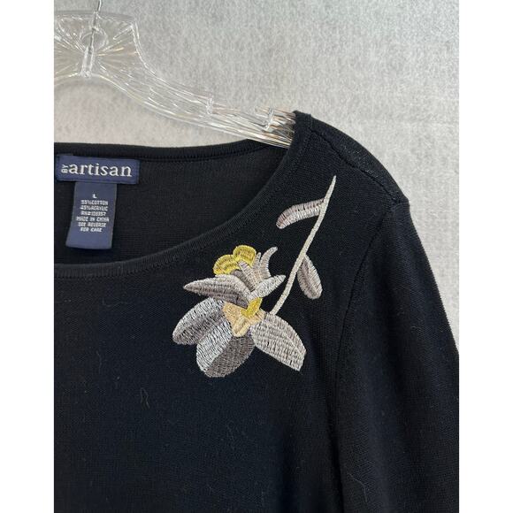 BY Artisan Size Large Sweater Priam Metallic Embroidery Knit Bell Sleeve Black - Picture 4 of 7